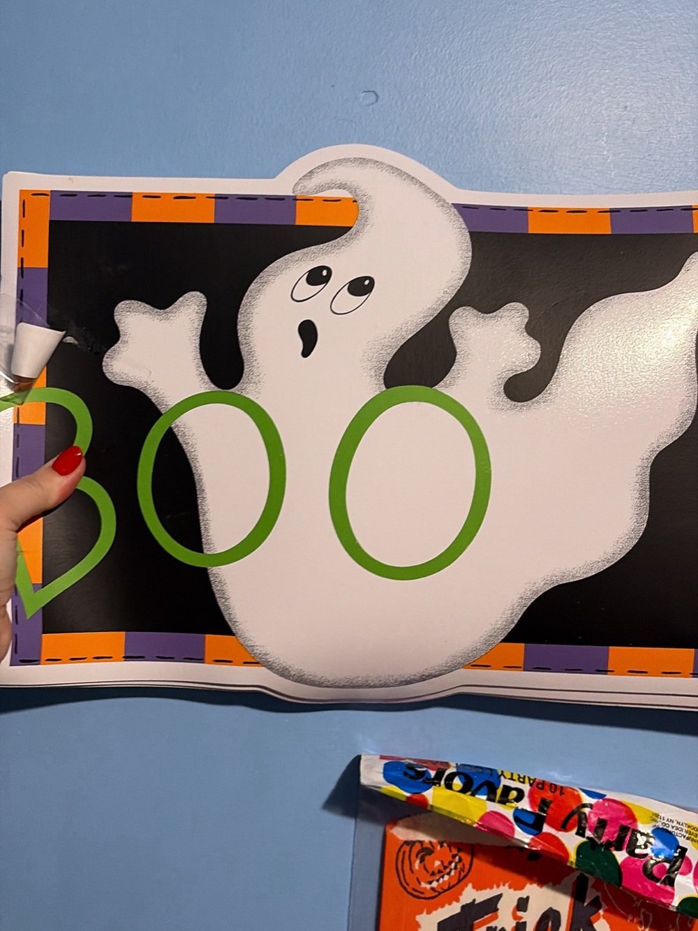 Vintage set of 9 Halloween Ghost 'Boo' Plastic Placemats – White & purple